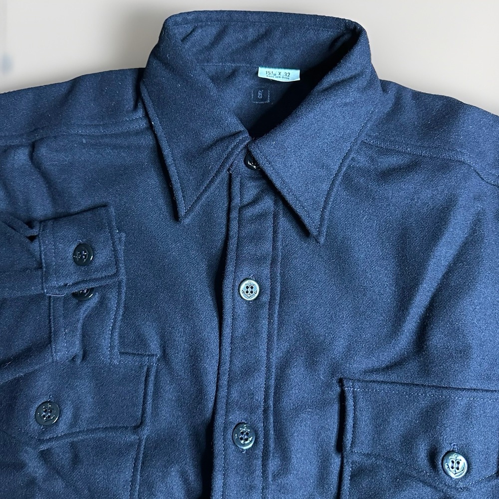 Vintage 70s Martin Wool Flannel CPO Shirt Mens 15.5/32 Medium Navy Military USA